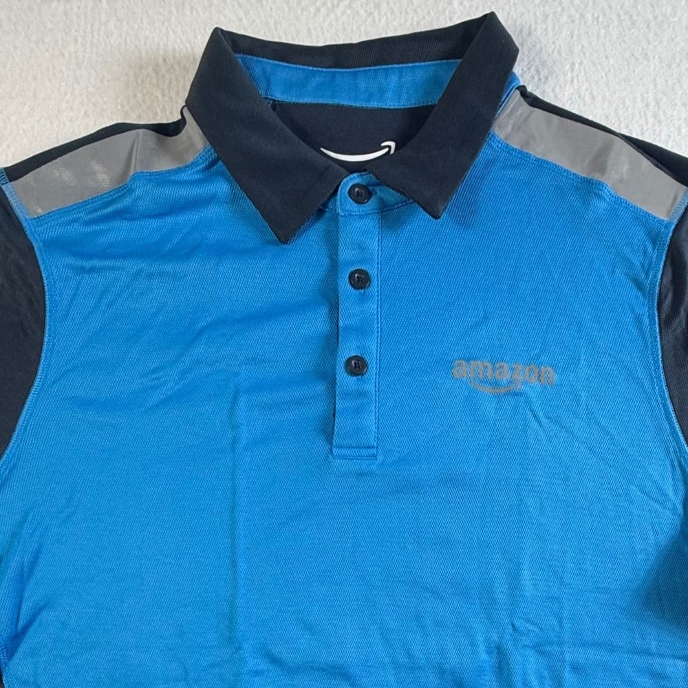 Amazon Luly Yang Active Polo Men XL Colorblock Logo Blue Black